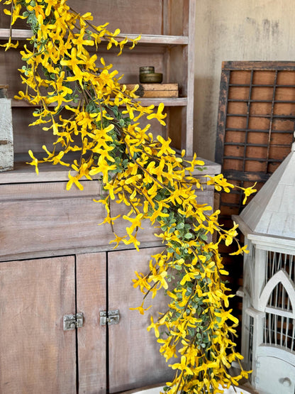 NEW 2025! Yellow Forsythia Garland, Spring Floral Garland, Summer Garland for Fireplace, Mantle Garland Decor, Mothers Day Gift