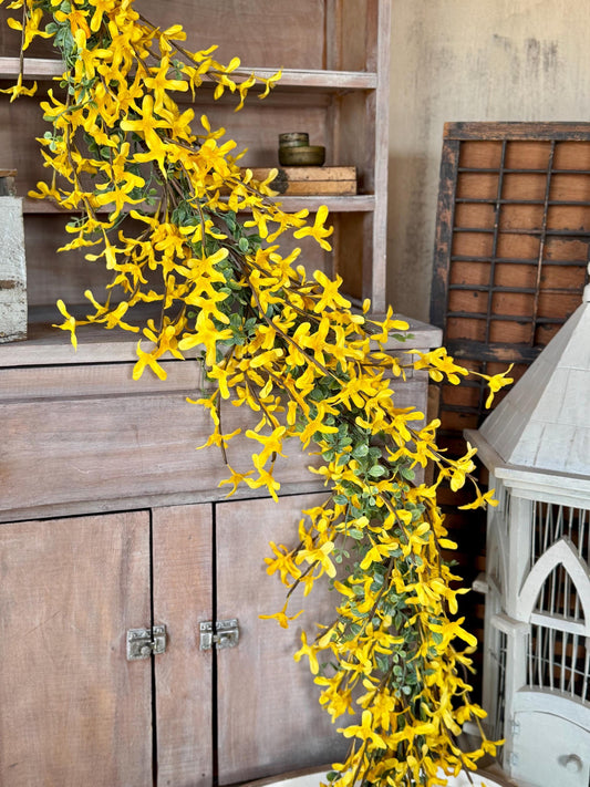 NEW 2025! Yellow Forsythia Garland, Spring Floral Garland, Summer Garland for Fireplace, Mantle Garland Decor, Mothers Day Gift