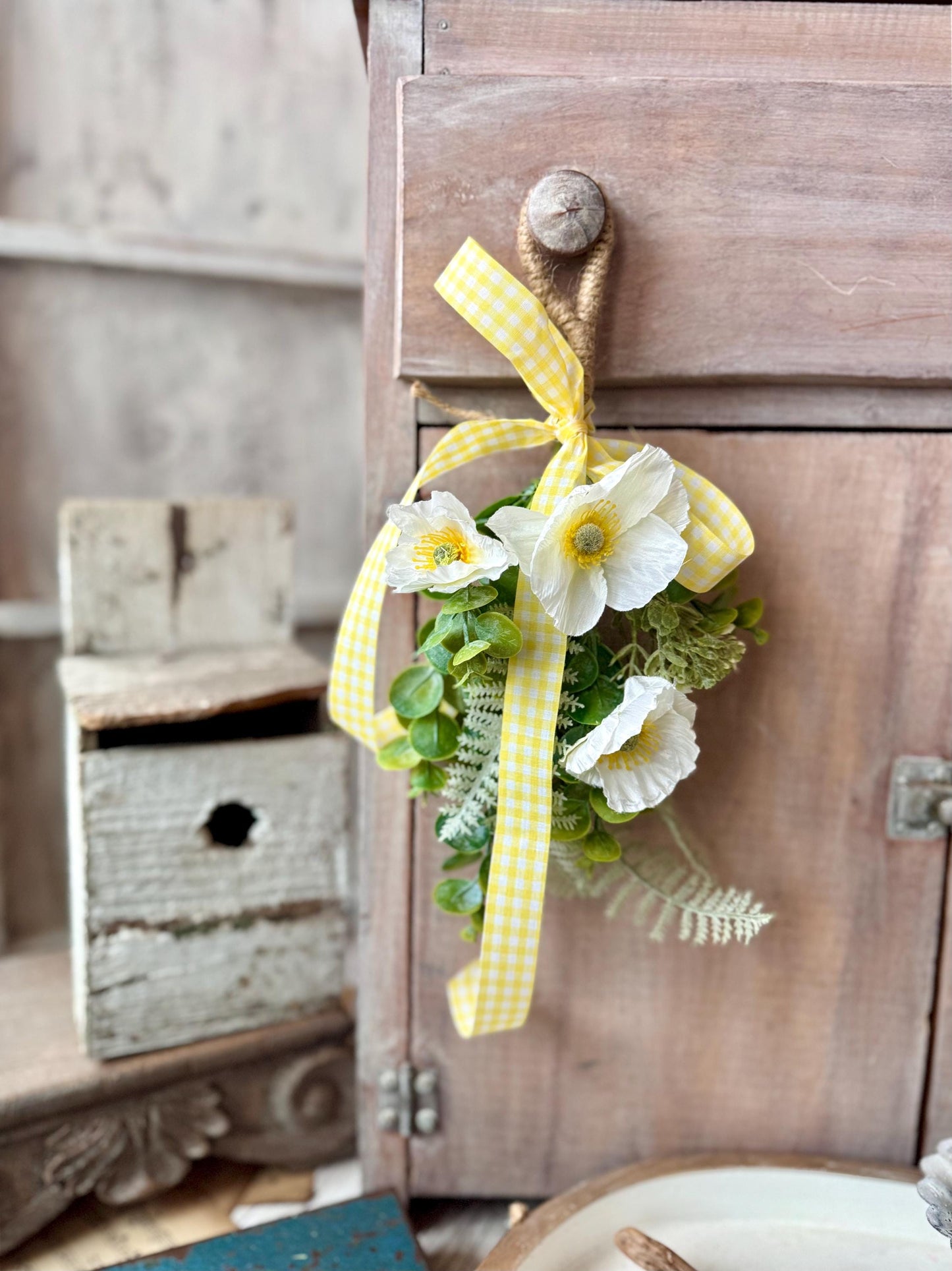 NEW 2025! White Poppy Greenery Swag Wreath, Spring Mini Swag, Yellow Poppy, Mothers Day Swag, Wildflower Decor
