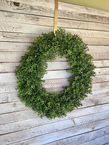 Artificial Boxwood Wreath, Boxwood Wreath with Bow, Window Wreath, Kitchen Cabinet Wreath, Winter Decor, Year Round Wreath, Greenery Wreath