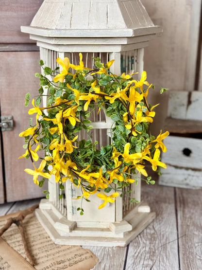 Yellow Forsythia Candle Wreath, Window Wreath, Yellow Kitchen Cabinets Wreath, Gold Chain Spring Wreath Ring, Summer Candle Wreath