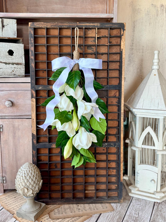 NEW 2025! White Easter Lily Swag Wreath, Easter Door Swag, Church Door Wreath, Spring Summer Teardrop Swag, White Wedding Pew Decor