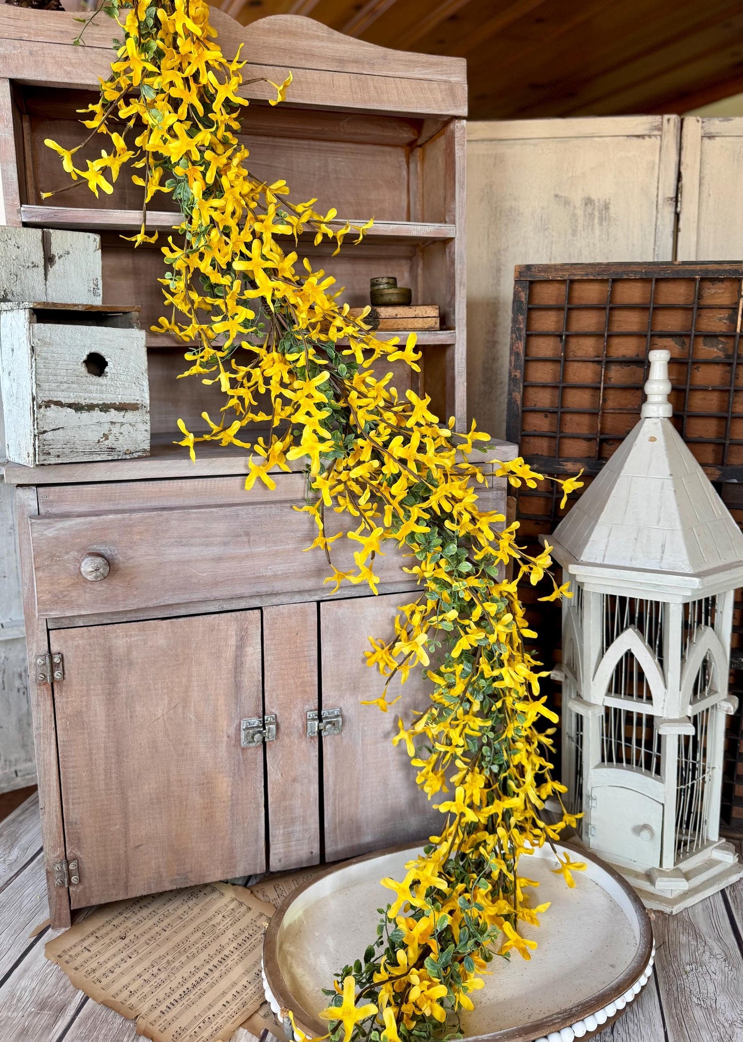 NEW 2025! Yellow Forsythia Garland, Spring Floral Garland, Summer Garland for Fireplace, Mantle Garland Decor, Mothers Day Gift