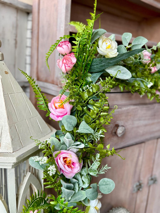 Summer Wildflower Garland, Spring Rose Garland, Summer Garland for Fireplace, Mantle Garland Decor, Wildflower Wedding Garland