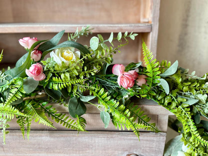Summer Wildflower Garland, Spring Rose Garland, Summer Garland for Fireplace, Mantle Garland Decor, Wildflower Wedding Garland
