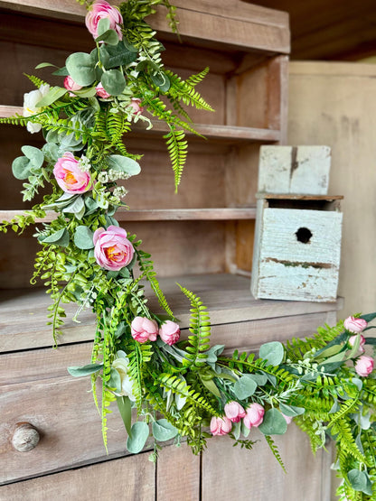Summer Wildflower Garland, Spring Rose Garland, Summer Garland for Fireplace, Mantle Garland Decor, Wildflower Wedding Garland