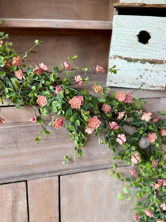 Pink Vine Garland, Spring Floral Garland, Summer Garland for Fireplace, Mantle Garland Decor, Mothers Day Gift