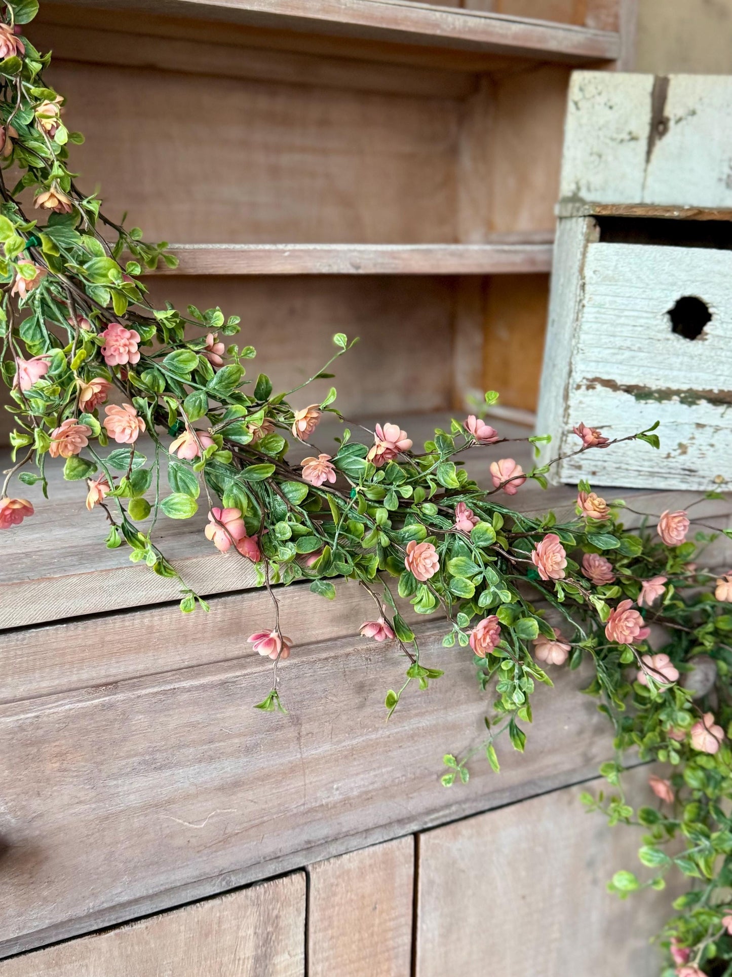 Pink Vine Garland, Spring Floral Garland, Summer Garland for Fireplace, Mantle Garland Decor, Mothers Day Gift