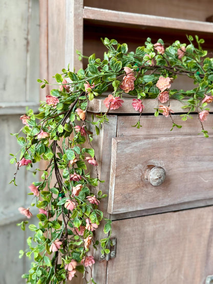 Pink Vine Garland, Spring Floral Garland, Summer Garland for Fireplace, Mantle Garland Decor, Mothers Day Gift