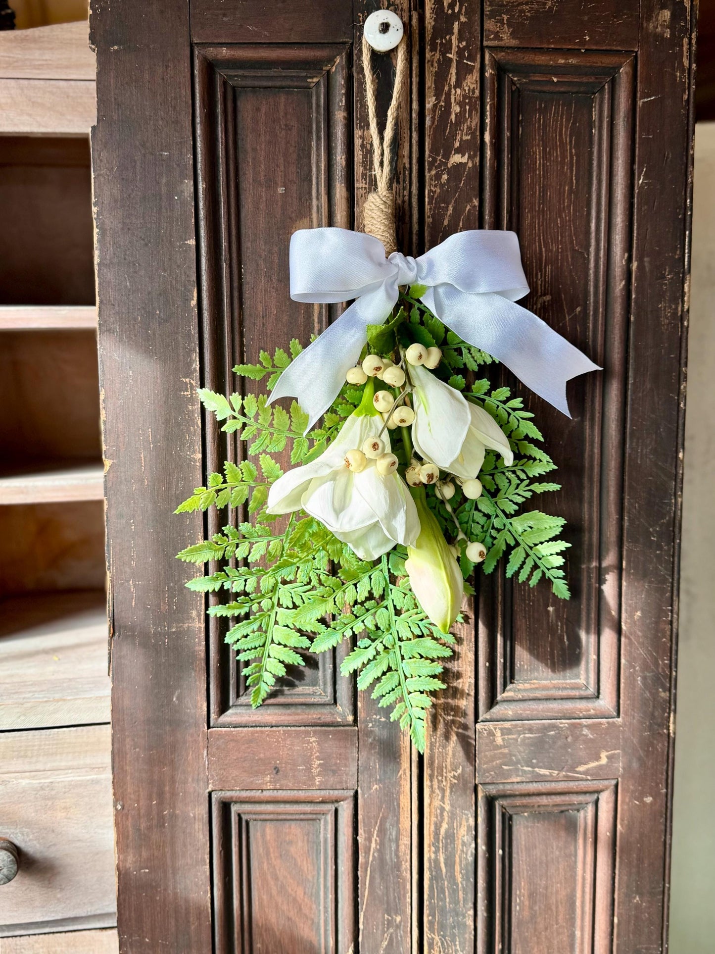 NEW 2025! White Lily Greenery Swag Wreath, Spring Mini Swag, Easter Lily Swag, White Wedding Pew Swag, Easter Lily Church Decor