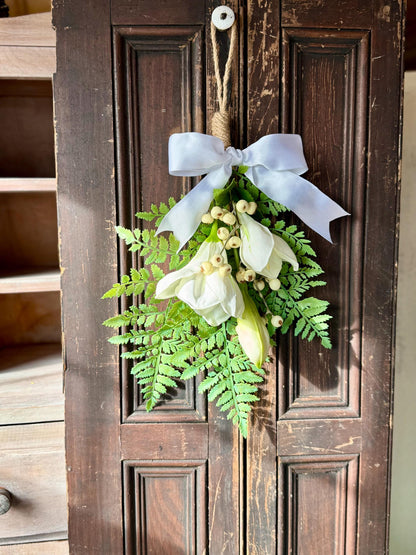 NEW 2025! White Lily Greenery Swag Wreath, Spring Mini Swag, Easter Lily Swag, White Wedding Pew Swag, Easter Lily Church Decor