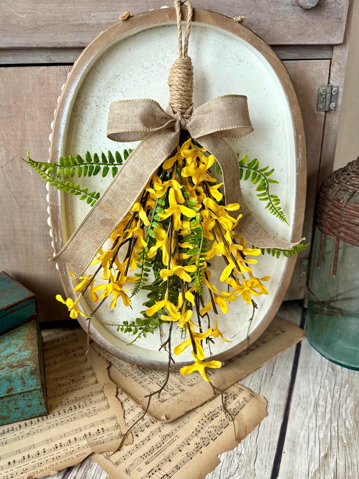 NEW 2025! Mini Forsythia Swag Wreath, Yellow Spring Swag, Yellow Floral Door Swag, Fern Wreath, Mothers Day Swag, Wildflower Decor