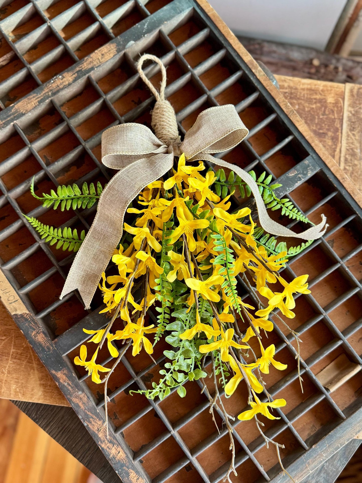 NEW 2025! Mini Forsythia Swag Wreath, Yellow Spring Swag, Yellow Floral Door Swag, Fern Wreath, Mothers Day Swag, Wildflower Decor