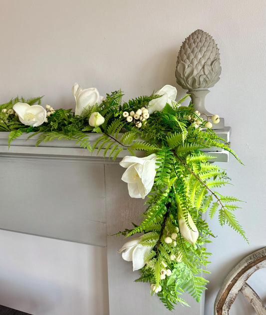 Fern Garland, White Easter Lily Garland, Summer Garland, Spring Garland, Greenery Garland, Wedding Garland