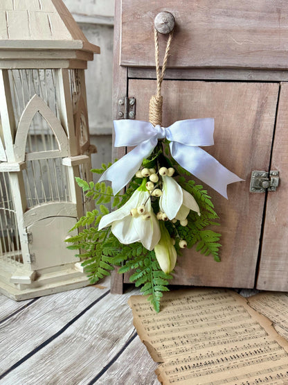 NEW 2025! White Lily Greenery Swag Wreath, Spring Mini Swag, Easter Lily Swag, White Wedding Pew Swag, Easter Lily Church Decor