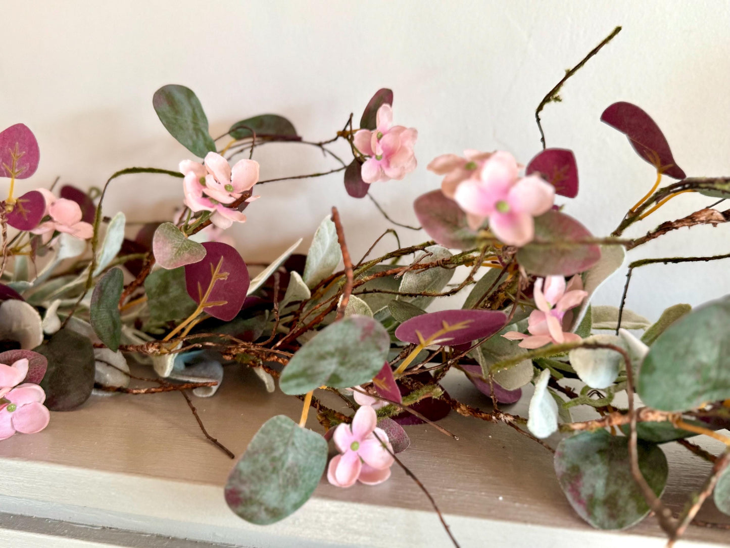 Pink Eucalyptus Garland, Purple Summer Garland, Pink Summer Garland, Pink Lambs Ear Garland, Spring Garland