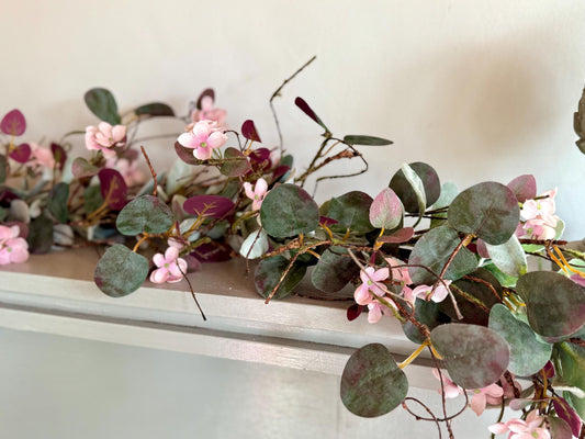 Pink Eucalyptus Garland, Purple Summer Garland, Pink Summer Garland, Pink Lambs Ear Garland, Spring Garland