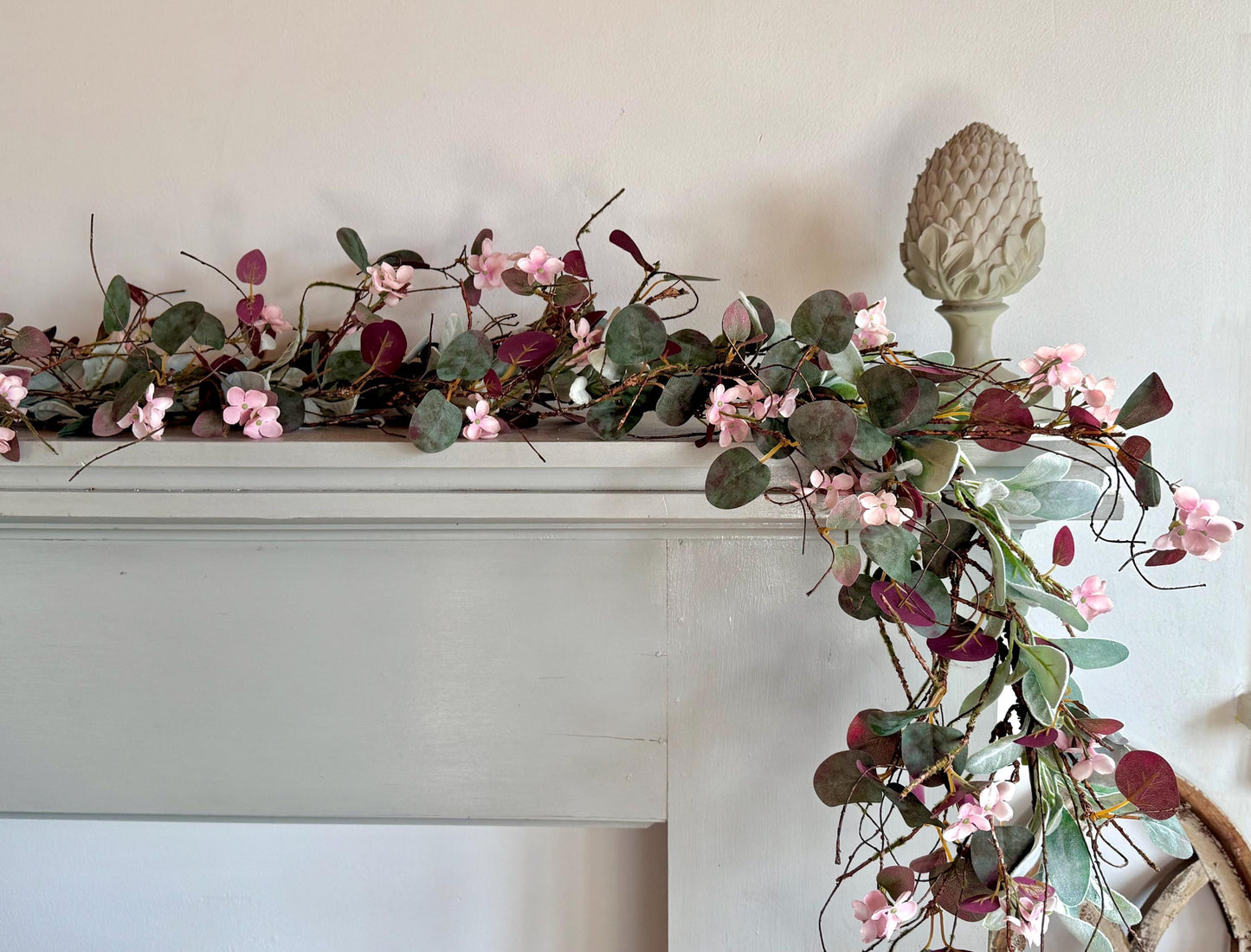 Pink Eucalyptus Garland, Purple Summer Garland, Pink Summer Garland, Pink Lambs Ear Garland, Spring Garland