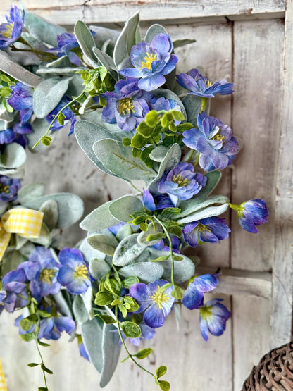 Blue Violet Easter Wreath, Blue Farmhouse Candle Wreath, Window Wreath, Kitchen Cabinets Wreath, Purple Easter Wreath Decor