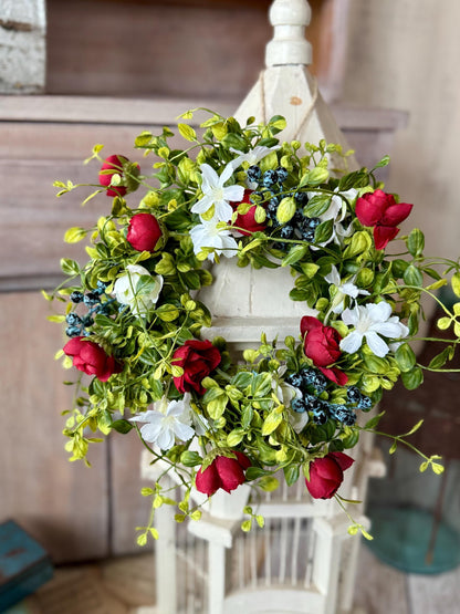 Red White Blue Candle Wreath, Patriotic Decor, Kitchen Cabinet Decor, 4th of July Decorations, Independence Day Wreath, Forth of July