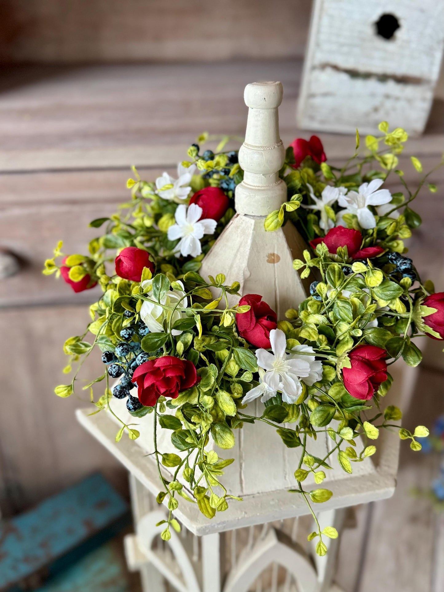 Red White Blue Candle Wreath, Patriotic Decor, Kitchen Cabinet Decor, 4th of July Decorations, Independence Day Wreath, Forth of July