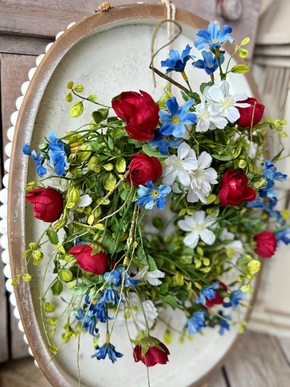 Red White Blue Flower Candle Wreath, Patriotic Decor, Kitchen Cabinet Decor, 4th of July Decorations, Independence Day Wreath, Forth of July