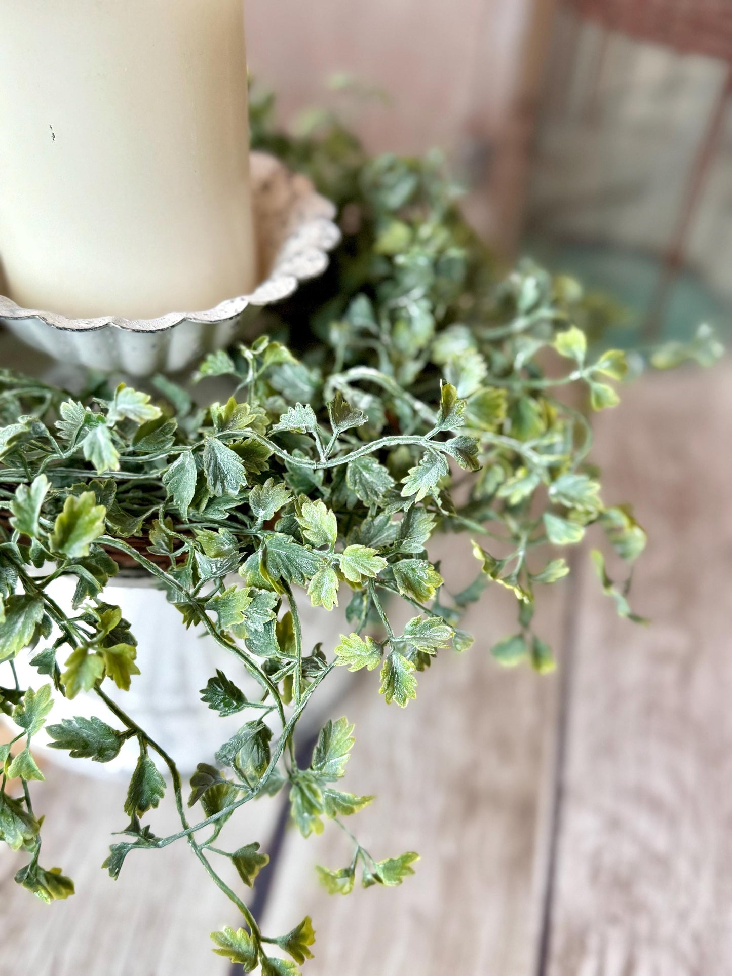 Green Leaf Candle Wreath, Bog Wreath, Kitchen Window Wreath, Accent Decor, Farmhouse Greenery Wreath