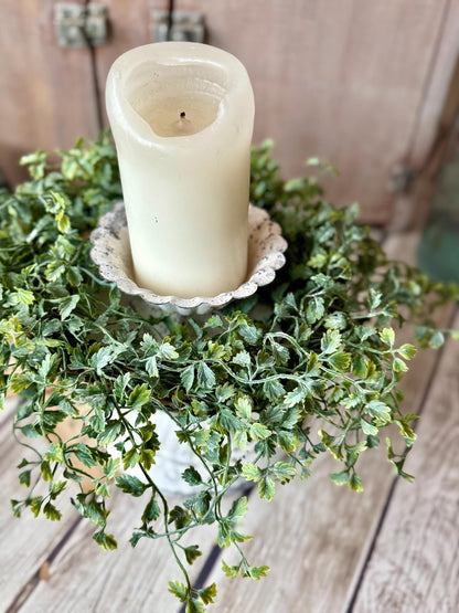 Green Leaf Candle Wreath, Bog Wreath, Kitchen Window Wreath, Accent Decor, Farmhouse Greenery Wreath