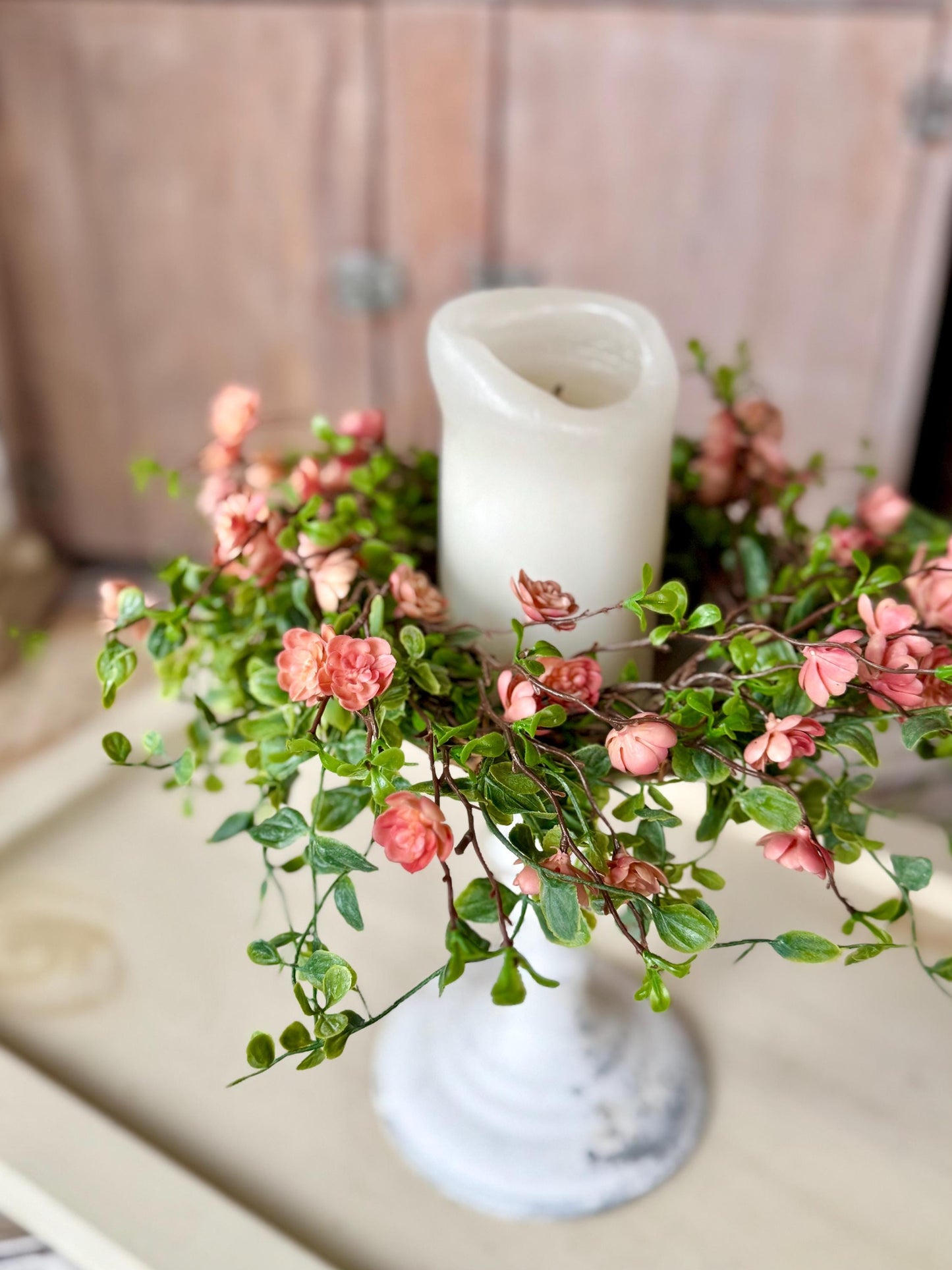 BEST SELLER Mothers Day Candle Wreath, Mothers Day GIFT, Pink Floral Candle Wreath, Summer Wreath, Spring Decor, Easter Decor