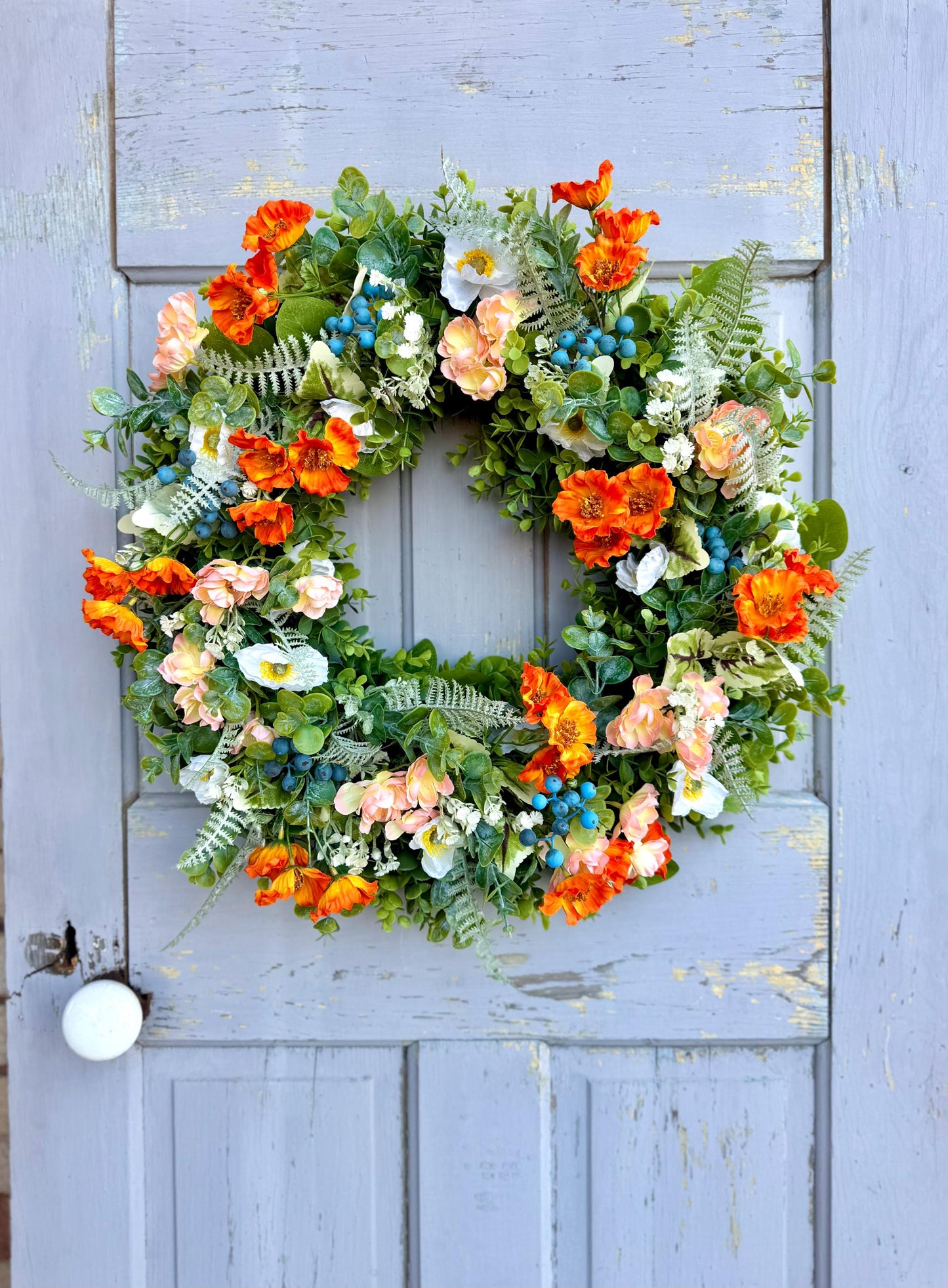 BEST SELLER! Summer Wreath for Front Door, Peach Poppy Wreath, Wreath with Poppies, Orange Poppy Wreath, Pink Wildflower Wreath