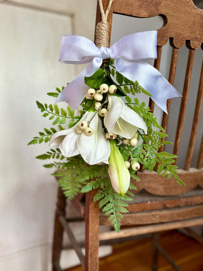 NEW 2025! White Lily Greenery Swag Wreath, Spring Mini Swag, Easter Lily Swag, White Wedding Pew Swag, Easter Lily Church Decor