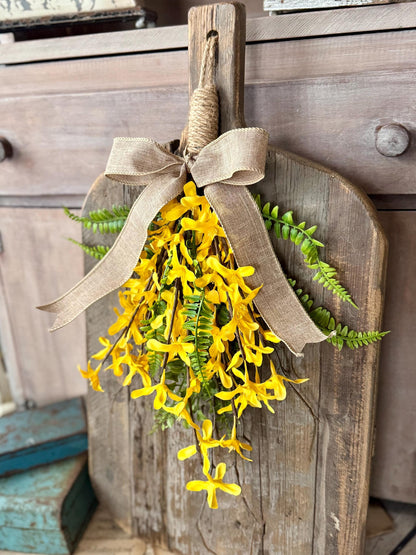NEW 2025! Mini Forsythia Swag Wreath, Yellow Spring Swag, Yellow Floral Door Swag, Fern Wreath, Mothers Day Swag, Wildflower Decor