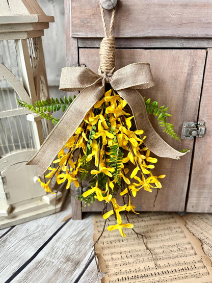 NEW 2025! Mini Forsythia Swag Wreath, Yellow Spring Swag, Yellow Floral Door Swag, Fern Wreath, Mothers Day Swag, Wildflower Decor
