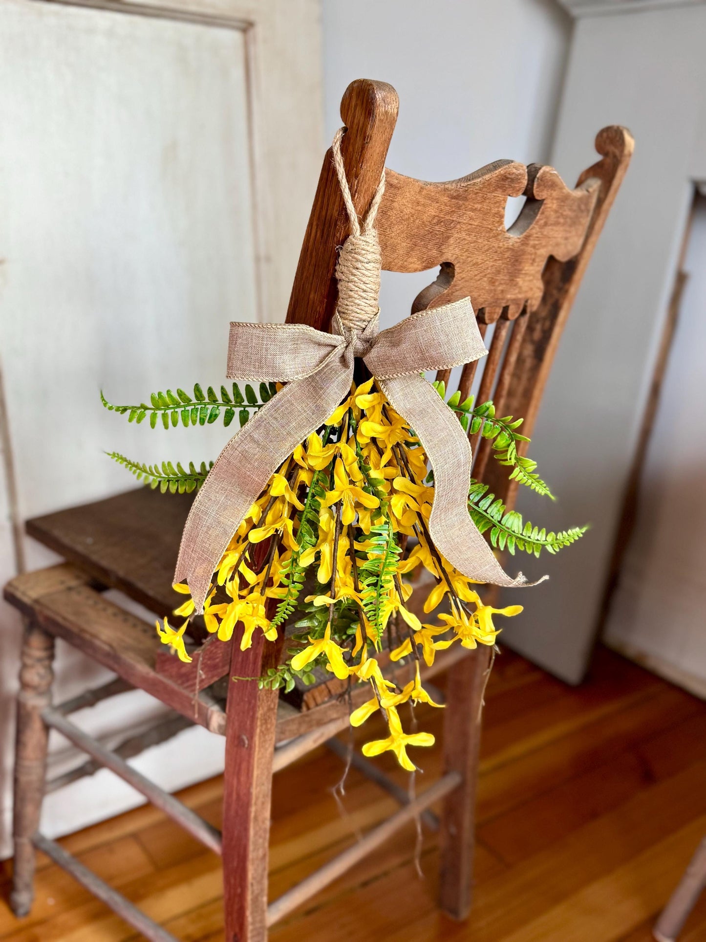 NEW 2025! Mini Forsythia Swag Wreath, Yellow Spring Swag, Yellow Floral Door Swag, Fern Wreath, Mothers Day Swag, Wildflower Decor