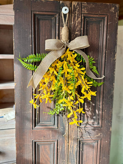NEW 2025! Mini Forsythia Swag Wreath, Yellow Spring Swag, Yellow Floral Door Swag, Fern Wreath, Mothers Day Swag, Wildflower Decor