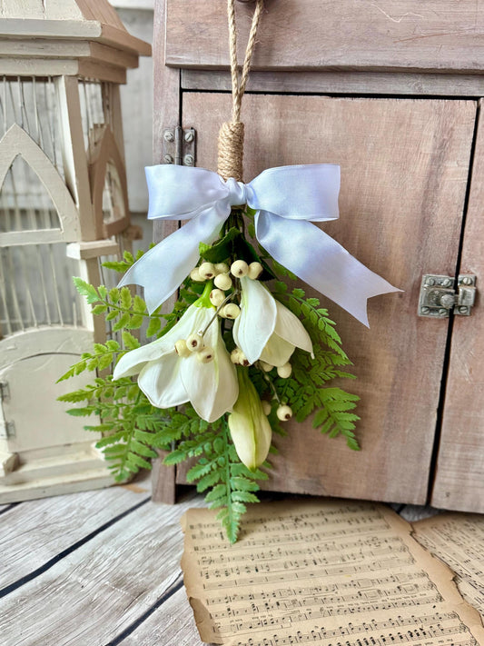 NEW 2025! White Lily Greenery Swag Wreath, Spring Mini Swag, Easter Lily Swag, White Wedding Pew Swag, Easter Lily Church Decor