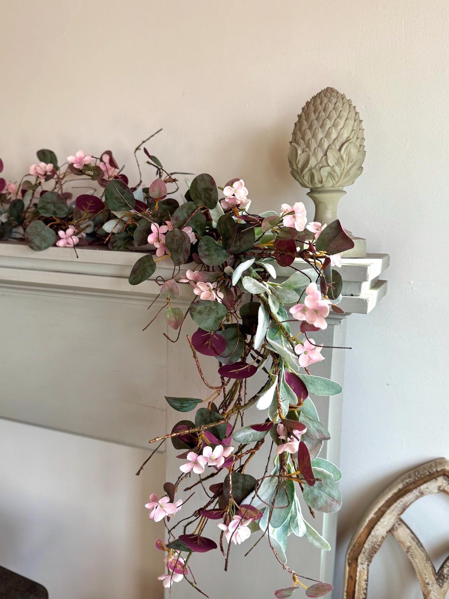 Pink Eucalyptus Garland, Purple Summer Garland, Pink Summer Garland, Pink Lambs Ear Garland, Spring Garland
