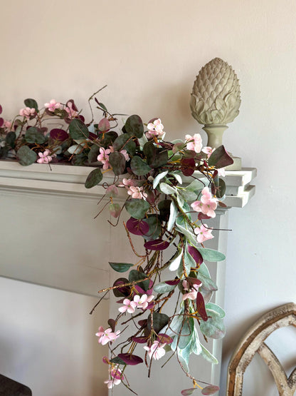 Pink Eucalyptus Garland, Purple Summer Garland, Pink Summer Garland, Pink Lambs Ear Garland, Spring Garland