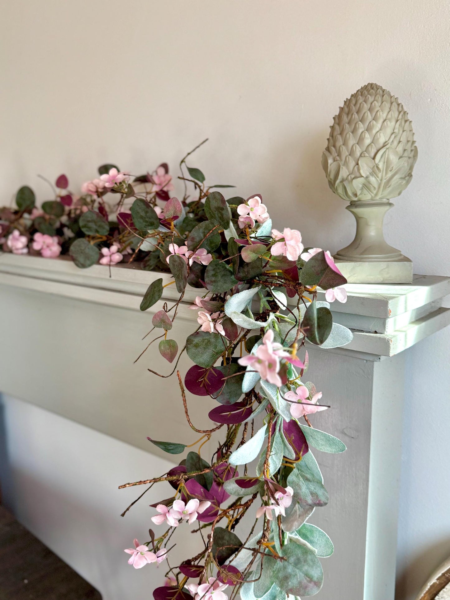 Pink Eucalyptus Garland, Purple Summer Garland, Pink Summer Garland, Pink Lambs Ear Garland, Spring Garland