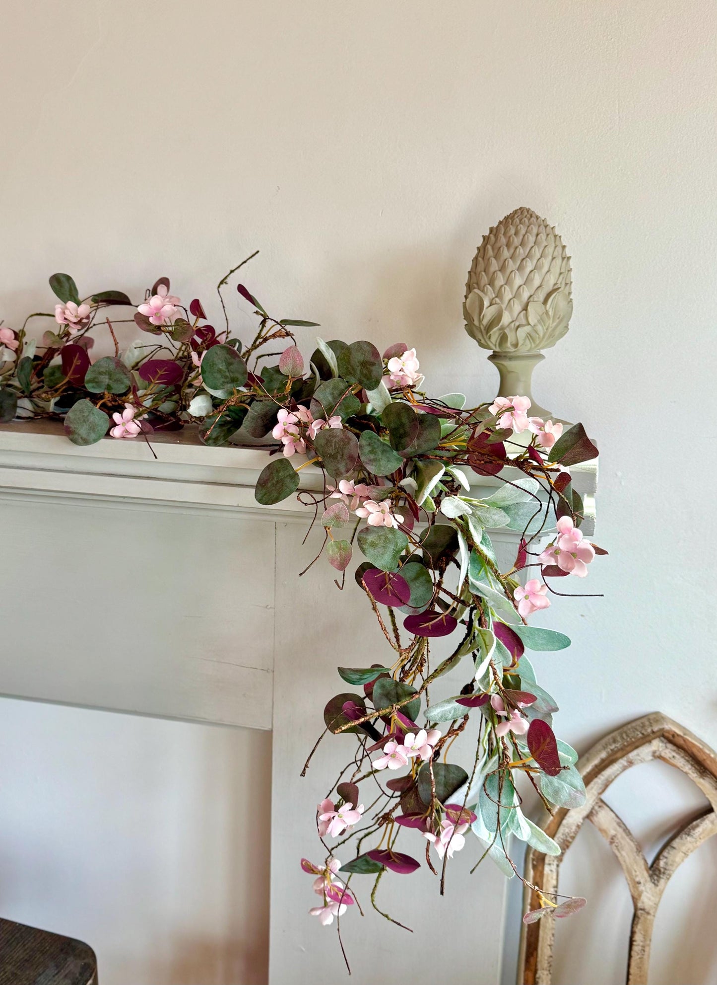 Pink Eucalyptus Garland, Purple Summer Garland, Pink Summer Garland, Pink Lambs Ear Garland, Spring Garland