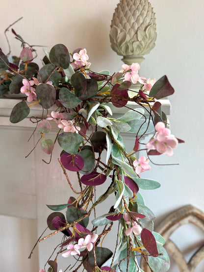 Pink Eucalyptus Garland, Purple Summer Garland, Pink Summer Garland, Pink Lambs Ear Garland, Spring Garland