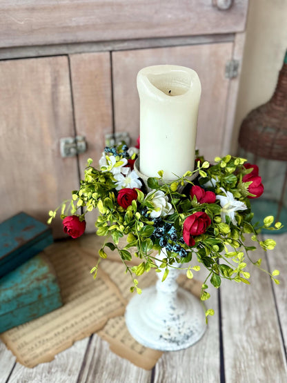 Red White Blue Candle Wreath, Patriotic Decor, Kitchen Cabinet Decor, 4th of July Decorations, Independence Day Wreath, Forth of July