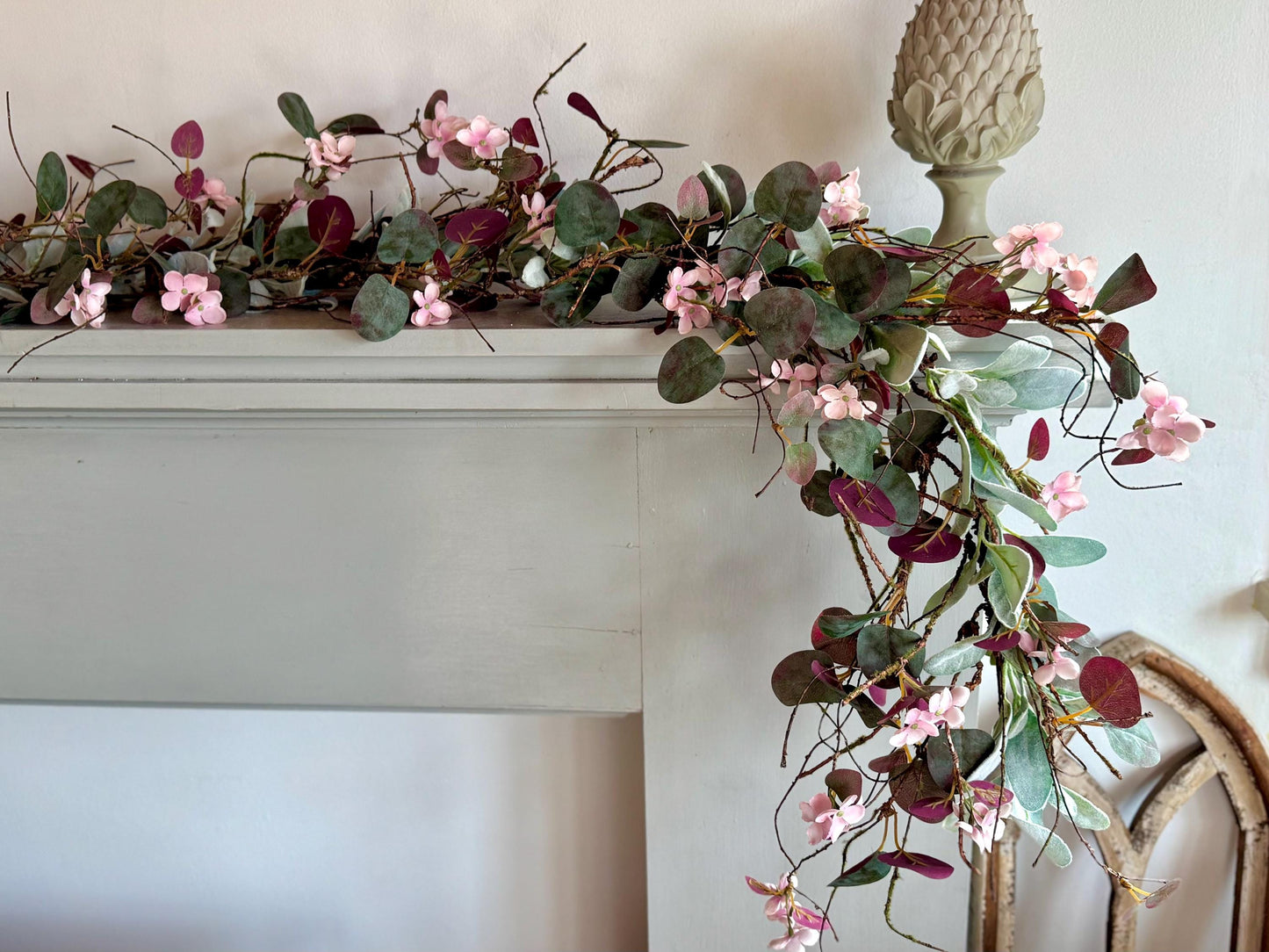 Pink Eucalyptus Garland, Purple Summer Garland, Pink Summer Garland, Pink Lambs Ear Garland, Spring Garland
