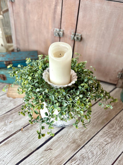 Green Leaf Candle Wreath, Bog Wreath, Kitchen Window Wreath, Accent Decor, Farmhouse Greenery Wreath