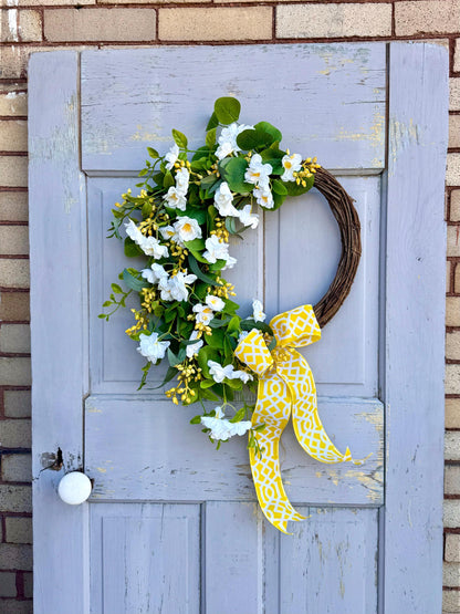 NEW 2025! White Yellow Cherry Blossom Wreath, Yellow Summer Wreath for Door, Yellow Easter Wreath, White Yellow Mothers Day Wreath