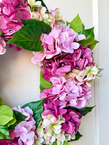Pink Hydrangea Wreath, Mothers Day Gift, Pink Spring Door Wreath, Pink Summer Wreath, Easter Wreath, Front Door Wreath, Hot Pink Decor