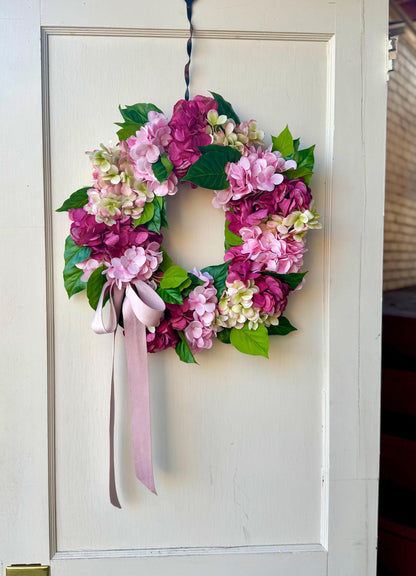 Pink Hydrangea Wreath, Mothers Day Gift, Pink Spring Door Wreath, Pink Summer Wreath, Easter Wreath, Front Door Wreath, Hot Pink Decor