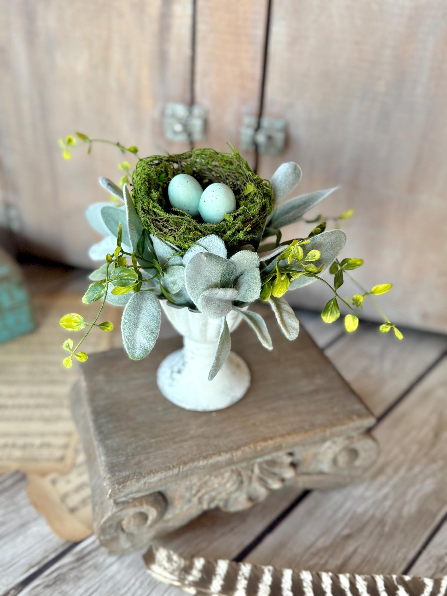 Bird Nest Arrangement, French Country Spring Arrangement, Easter table Decor