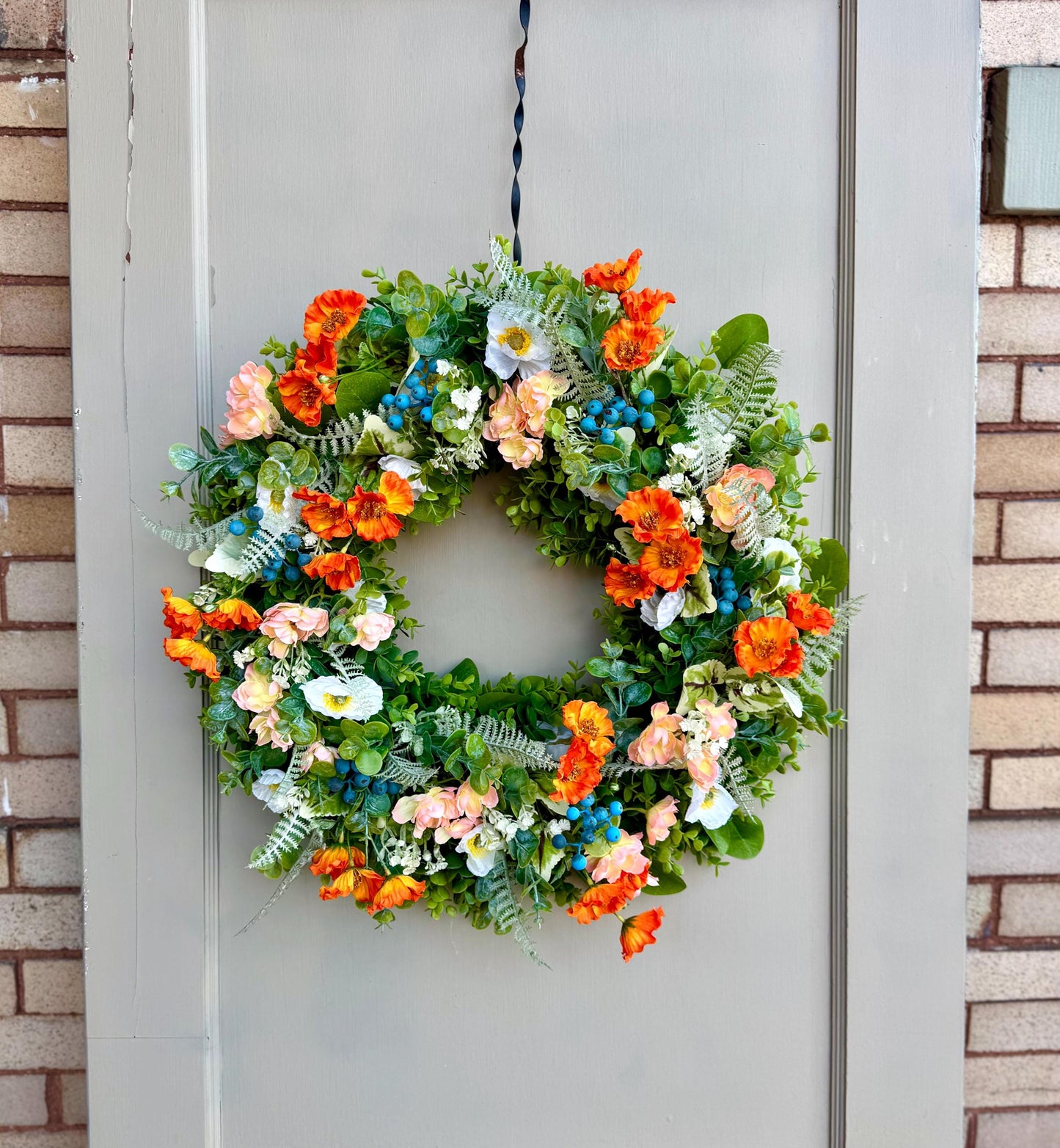 Poppy Wreath for Front Door, Summer Wreaths, Wildflower Wreath, Orange Poppy Wreath, Peach Poppy Flower Wreath, Spring Front Door Wreath