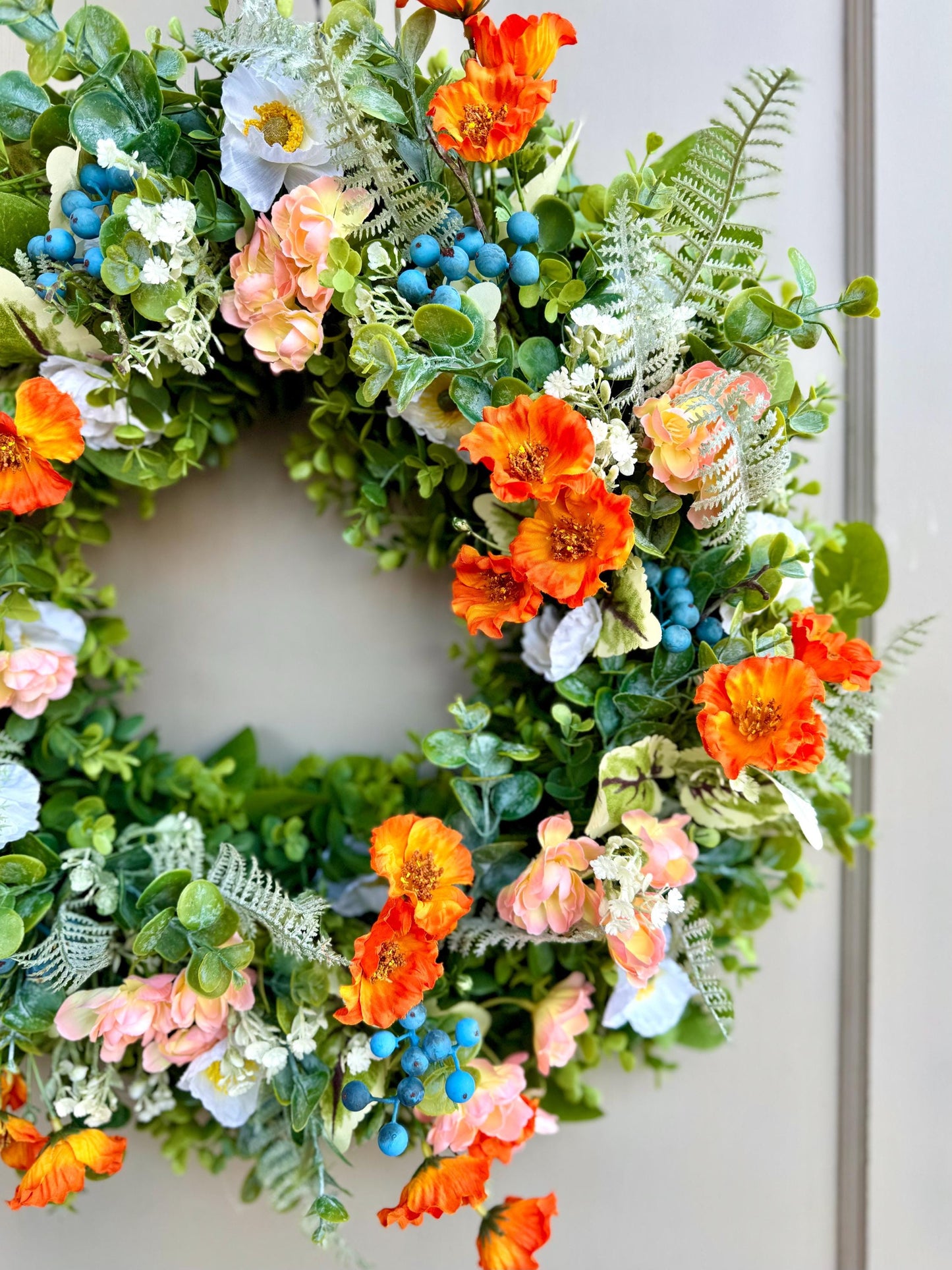 Poppy Wreath for Front Door, Summer Wreaths, Wildflower Wreath, Orange Poppy Wreath, Peach Poppy Flower Wreath, Spring Front Door Wreath